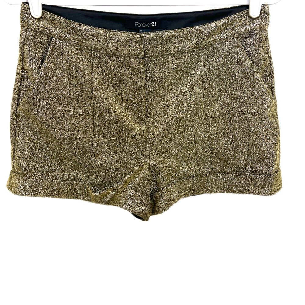 0757 Forever 21 Unique Metallic Gold Cuffed Shorts